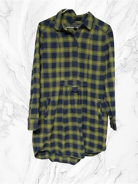 Banana Republic Olive Navy Plaid Button-Up Shirt flannel dress pockets medium